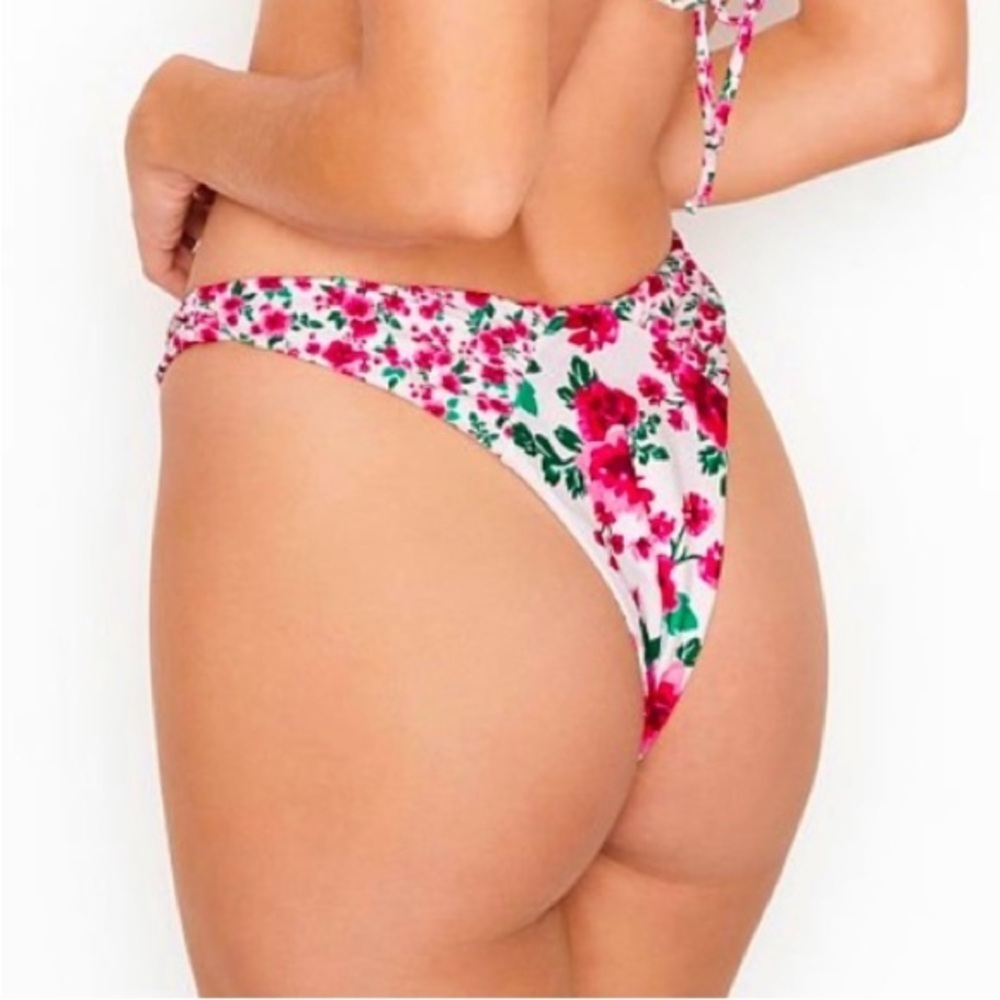 For Love And Lemons Carnation Pink and Green Floral Bikini Bottoms 2629